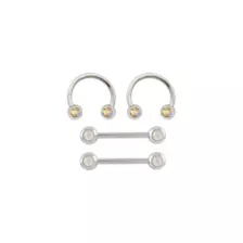 Multi-Pack Opal-Effect and Iridescent CZ Silver-Tone Titanium Nipple Barbells and Horseshoe Rings 2 Pair - 14 Gauge at Spencer's