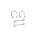 Multi-Pack Opal-Effect and Iridescent CZ Silver-Tone Titanium Nipple Barbells and Horseshoe Rings 2 Pair - 14 Gauge at Spencer's