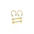 Multi-Pack Opal-Effect and Iridescent CZ Gold-Tone Titanium Nipple Barbells and Horseshoe Rings 2 Pair - 14 Gauge at Spencer's