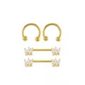 Multi-Pack Clear CZ Marquise Fan Love Gold-Tone Titanium Nipple Barbells and Horseshoe Rings 2 Pair - 14 Gauge at Spencer's