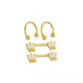 Multi-Pack Clear CZ Marquise Fan Love Gold-Tone Titanium Nipple Barbells and Horseshoe Rings 2 Pair - 14 Gauge at Spencer's