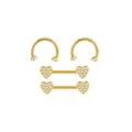 Multi-Pack CZ Gold-Tone Heart Horseshoe Rings and Nipple Barbells 2 Pair - 14 Gauge at Spencer's