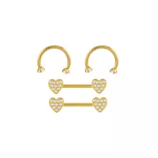 Multi-Pack CZ Gold-Tone Heart Horseshoe Rings and Nipple Barbells 2 Pair - 14 Gauge at Spencer's