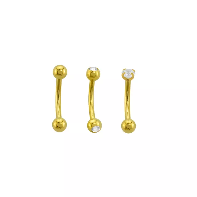 Multi-Pack Prong CZ 14K Gold-Plated Curved Barbells 3 Pack - 16 Gauge at Spencer's