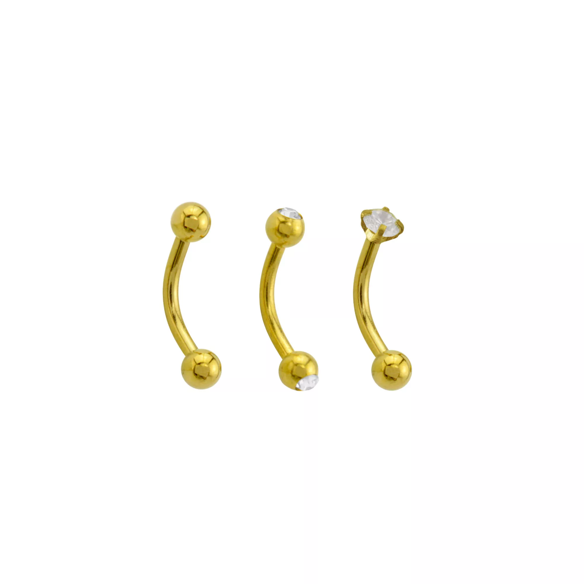 Multi-Pack Prong CZ 14K Gold-Plated Curved Barbells 3 Pack - 16 Gauge