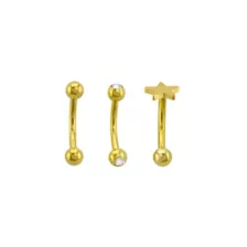 Multi-Pack 14K Gold-Plated CZ Star Curved Barbells 3 Pack - 16 Gauge at Spencer's
