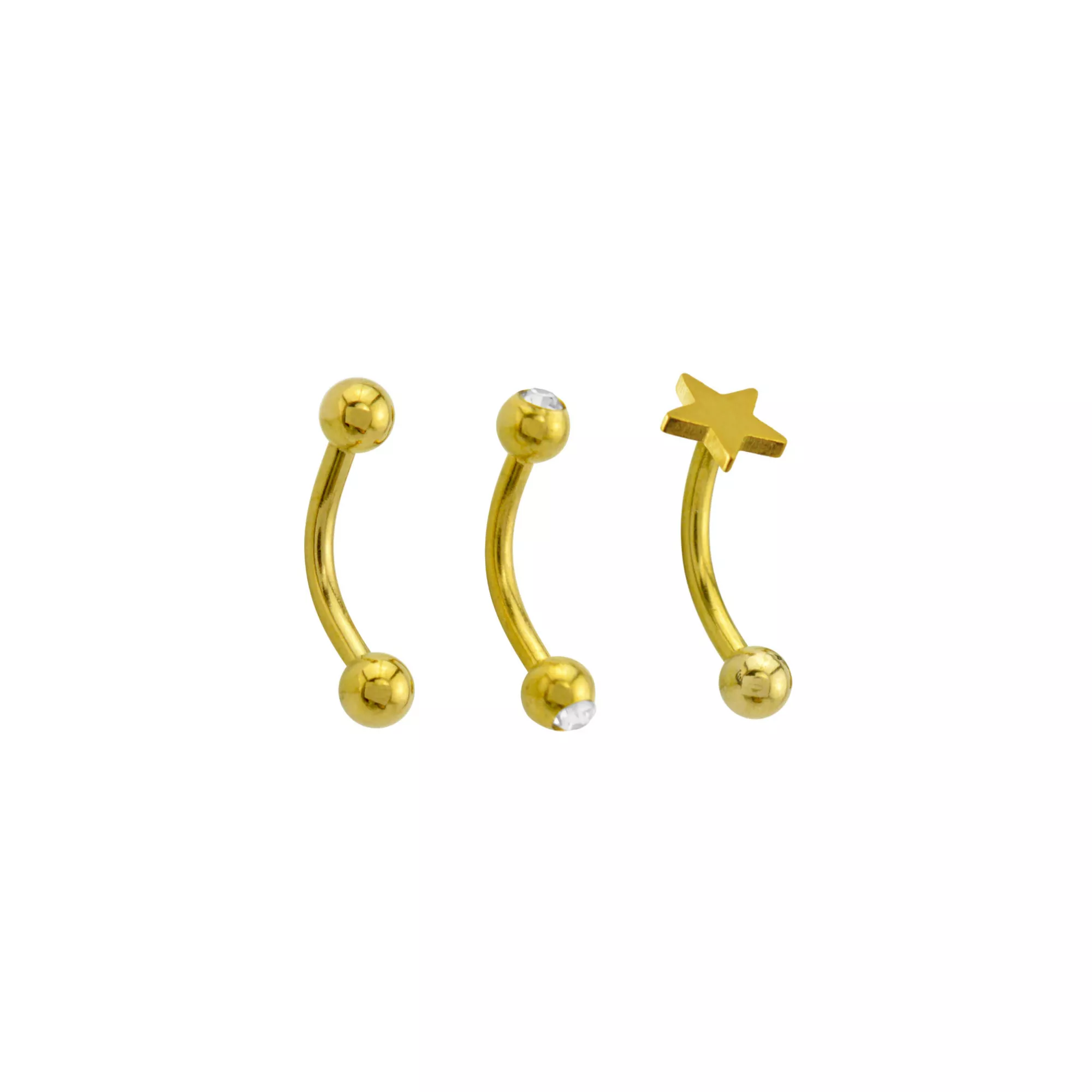Multi-Pack 14K Gold-Plated CZ Star Curved Barbells 3 Pack - 16 Gauge at Spencer's
