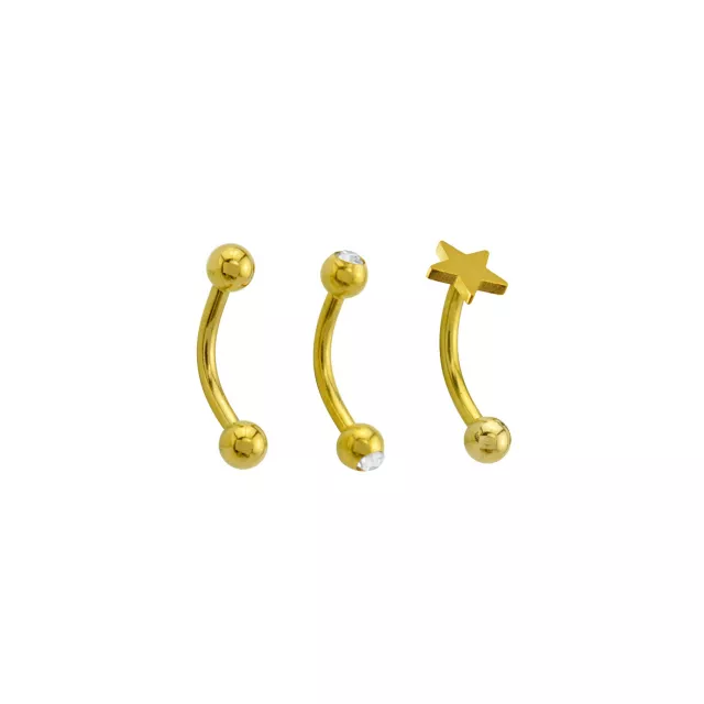 Multi-Pack 14K Gold-Plated CZ Star Curved Barbells 3 Pack - 16 Gauge at Spencer's