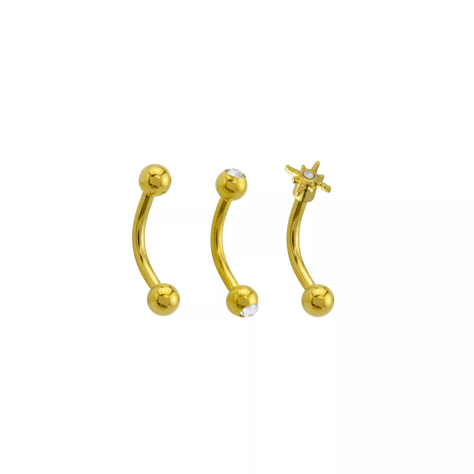 Multi-Pack CZ Star 14K Gold-Plated Curved Barbells 3 Pack - 16 Gauge