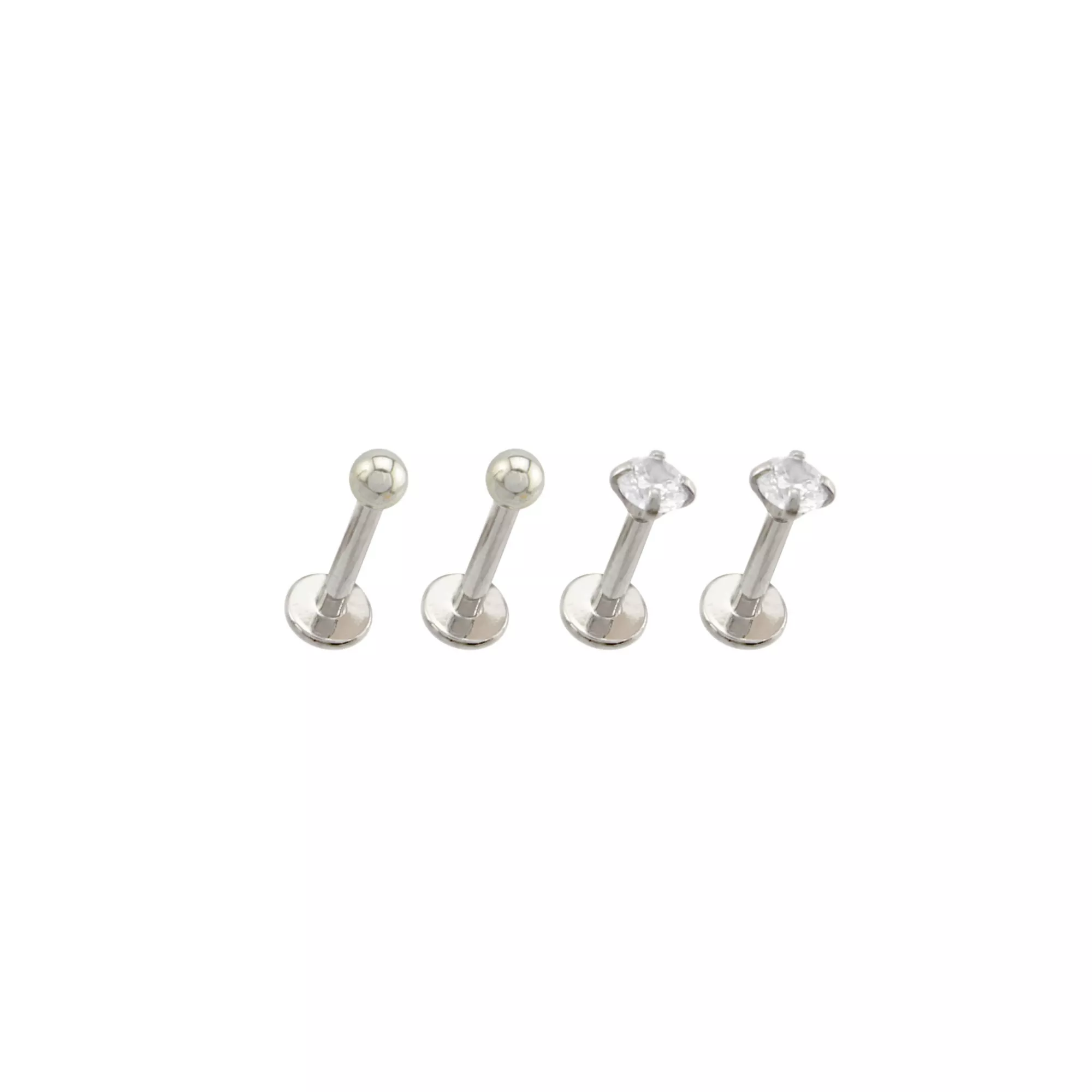 Multi-Pack CZ Silvertone Labret Lip Rings 4 Pack - 16 Gauge