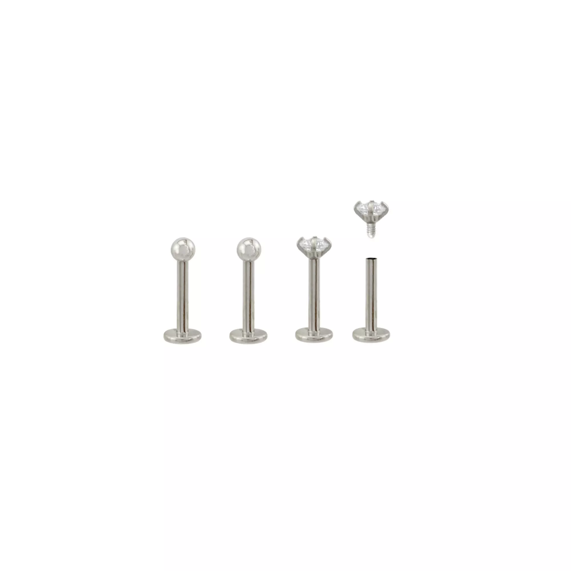 Multi-Pack CZ Silvertone Labret Lip Rings 4 Pack - 16 Gauge
