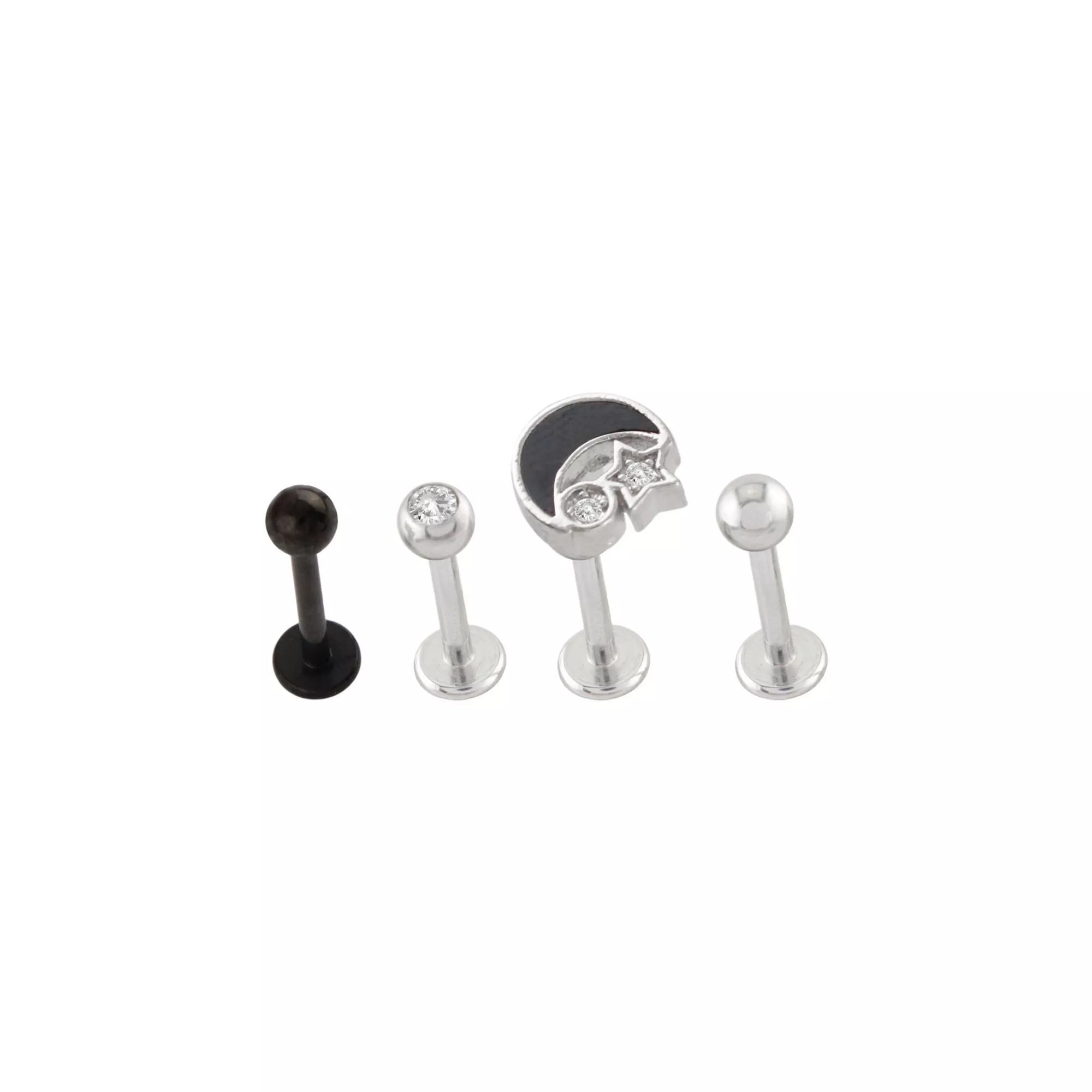 Multi-Pack CZ Black Moon Titanium Labret Lip Rings 4 Pack - 16 Gauge at Spencer's