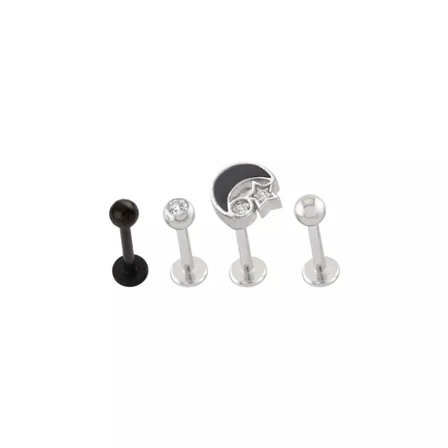 Multi-Pack CZ Black Moon Titanium Labret Lip Rings 4 Pack - 16 Gauge at Spencer's
