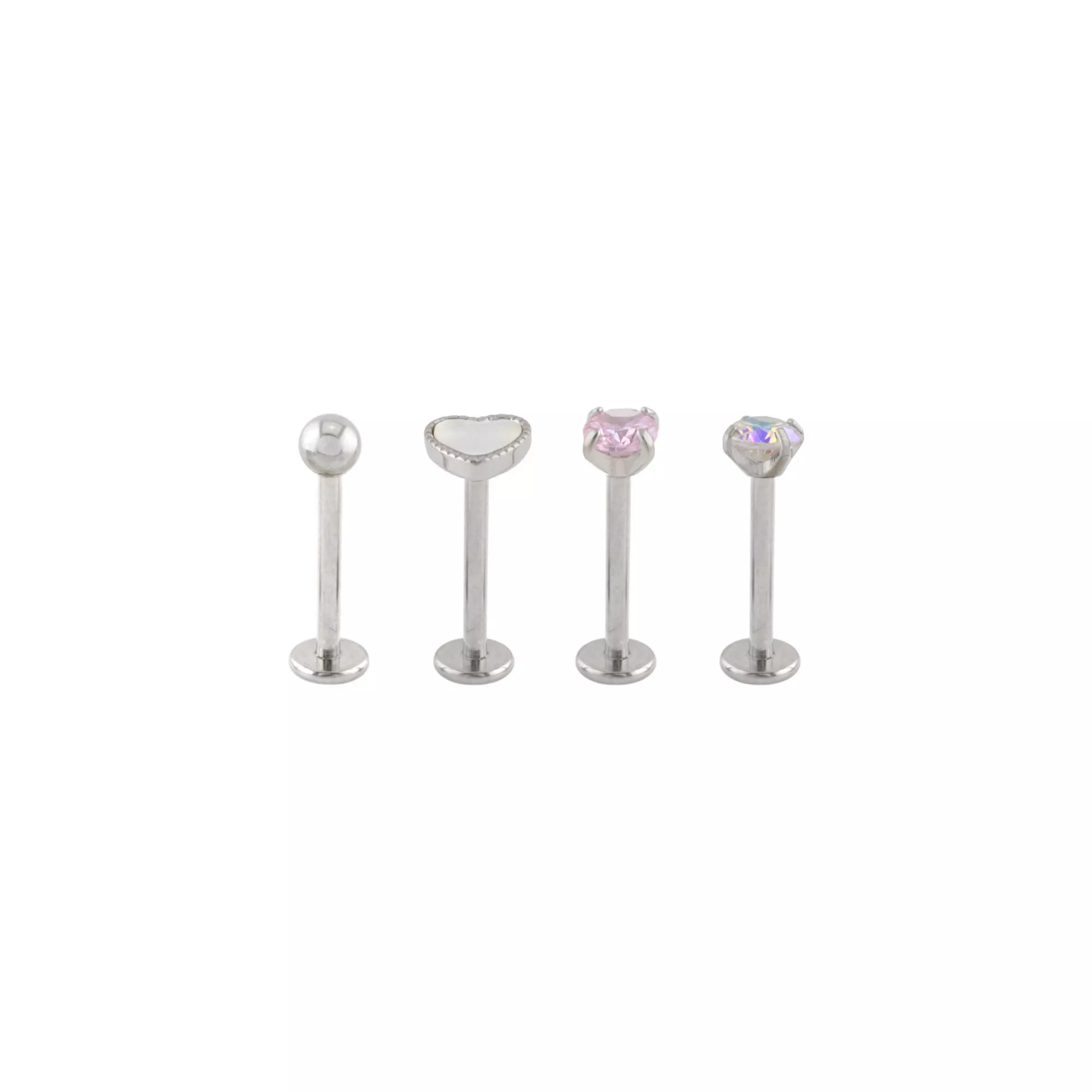 Multi-Pack Prong CZ Heart Titanium Labret Lip Rings 4 Pack - 16 Gauge at Spencer's