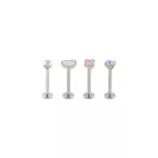 Multi-Pack Prong CZ Heart Titanium Labret Lip Rings 4 Pack - 16 Gauge at Spencer's
