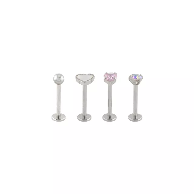 Multi-Pack Prong CZ Heart Titanium Labret Lip Rings 4 Pack - 16 Gauge at Spencer's