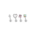 Multi-Pack Prong CZ Heart Titanium Labret Lip Rings 4 Pack - 16 Gauge at Spencer's