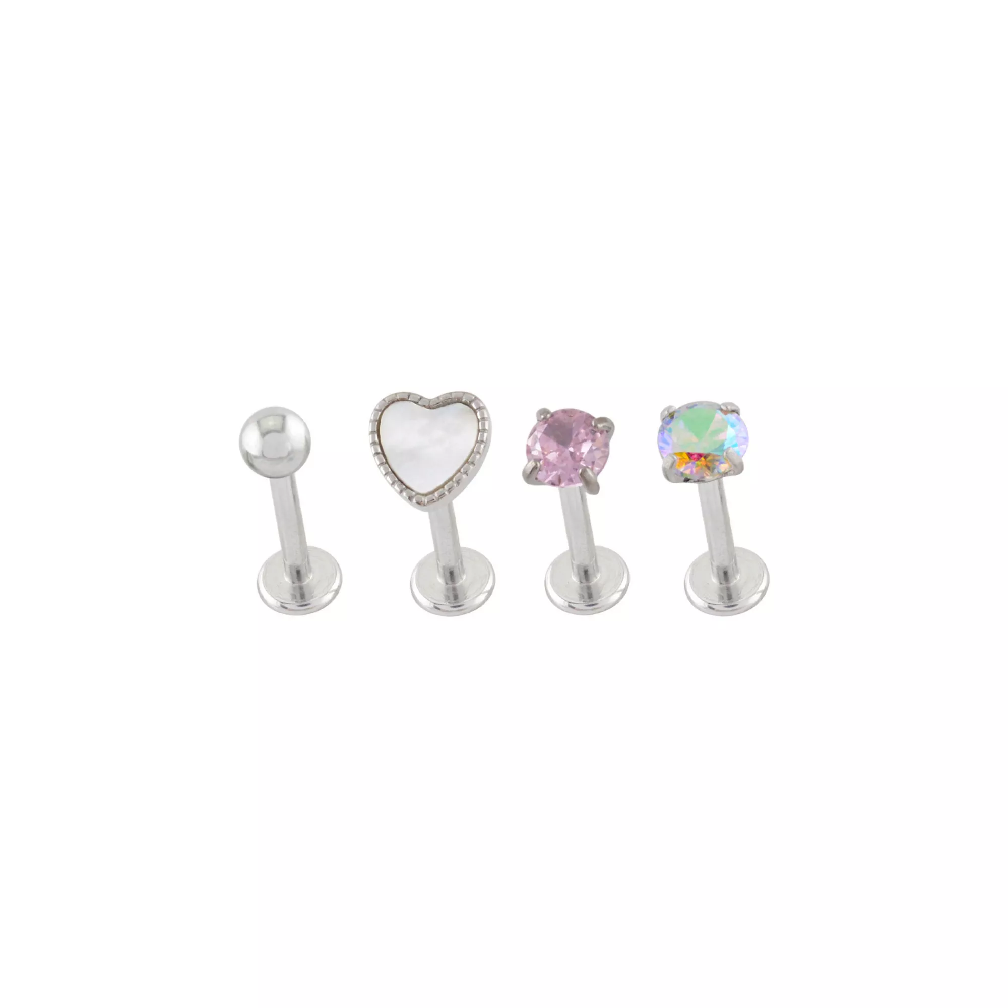 Multi-Pack Prong CZ Heart Titanium Labret Lip Rings 4 Pack - 16 Gauge at Spencer's