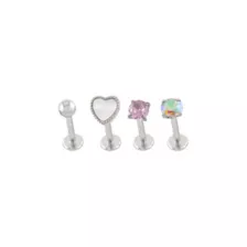 Multi-Pack Prong CZ Heart Titanium Labret Lip Rings 4 Pack - 16 Gauge at Spencer's