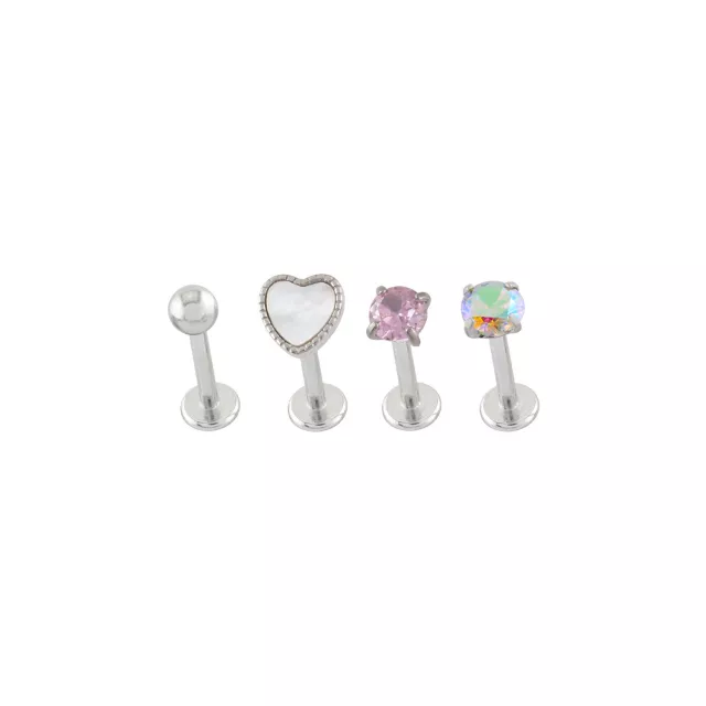 Multi-Pack Prong CZ Heart Titanium Labret Lip Rings 4 Pack - 16 Gauge at Spencer's