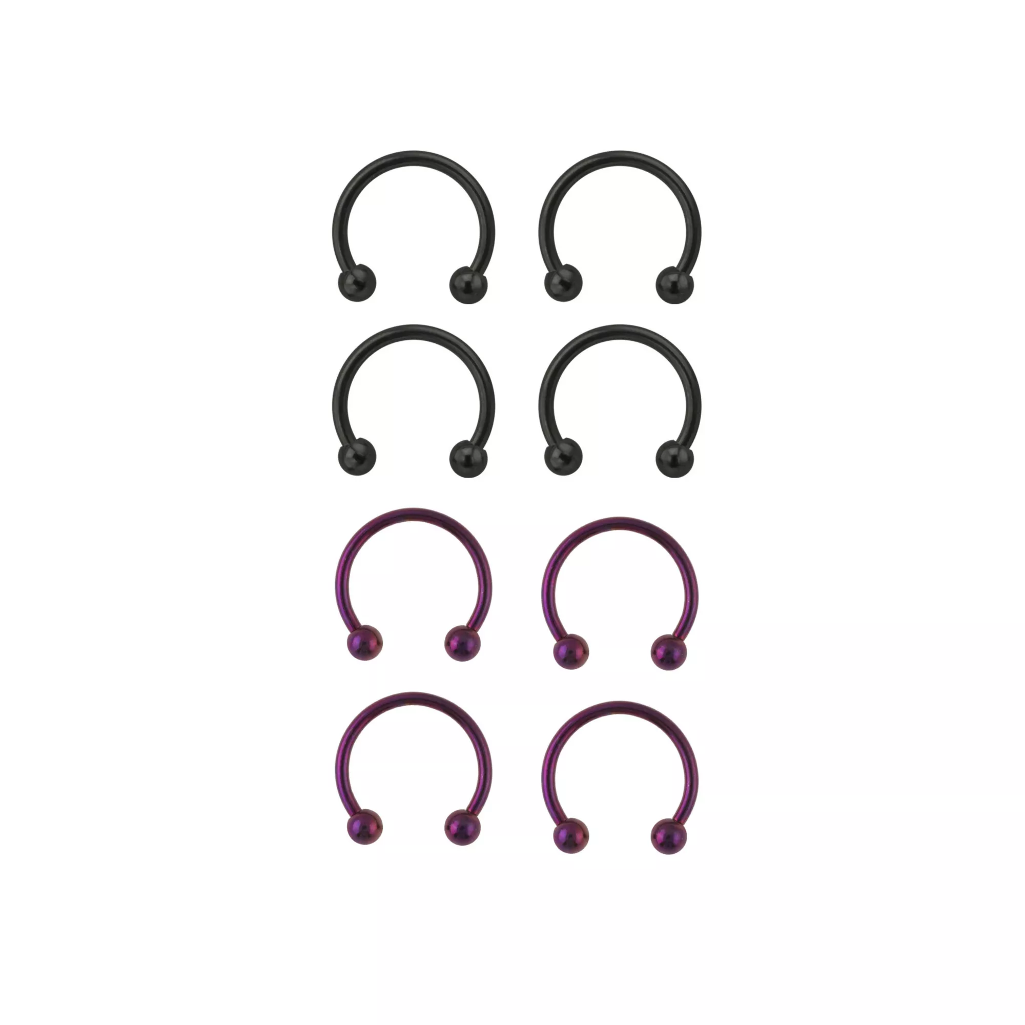 Multi-Pack Black and Purple Titanium Horseshoe Rings 8 Pack - 14 Gauge at Spencer's