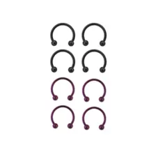 Multi-Pack Black and Purple Titanium Horseshoe Rings 8 Pack - 14 Gauge at Spencer's