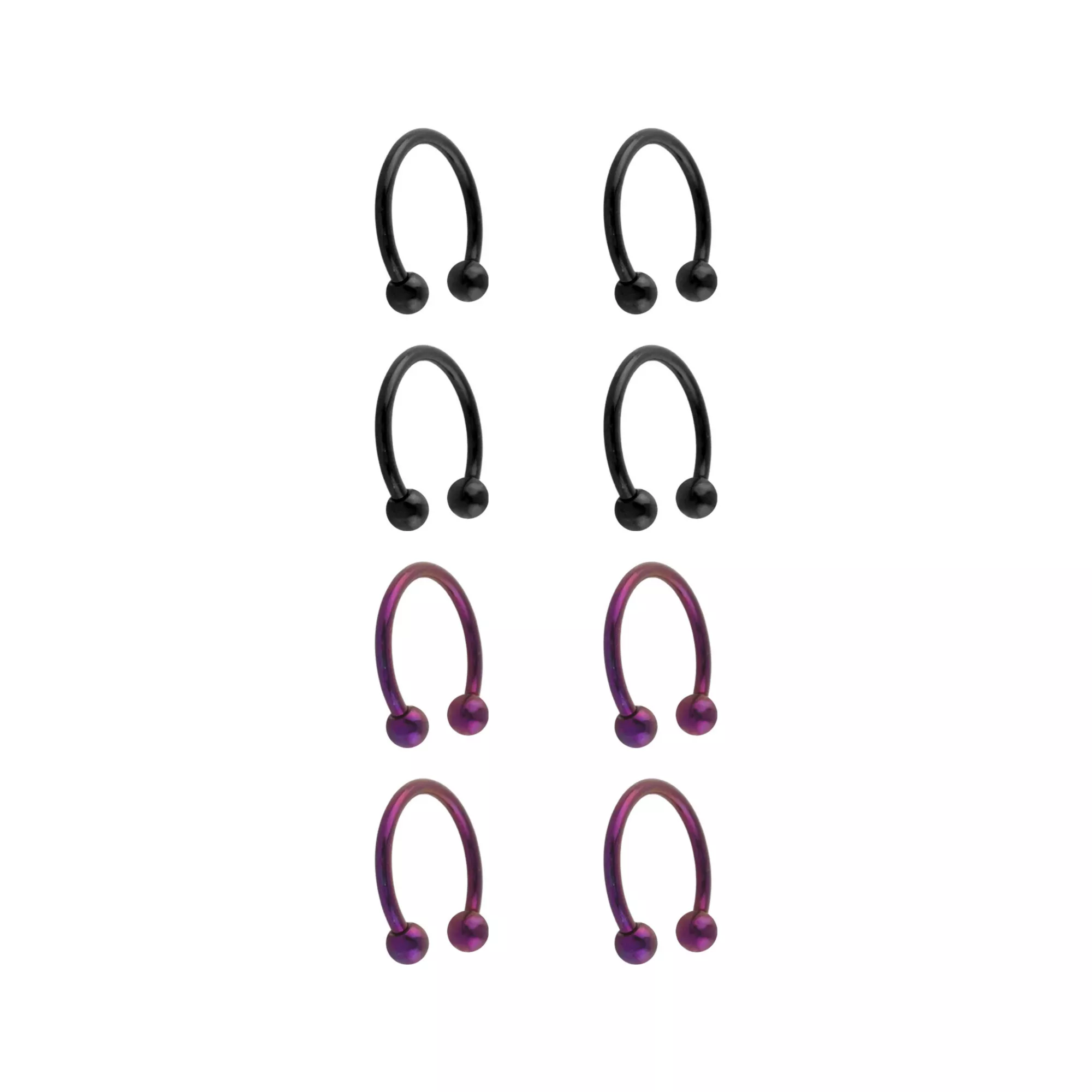 Multi-Pack Black and Purple Titanium Horseshoe Rings 8 Pack - 14 Gauge at Spencer's