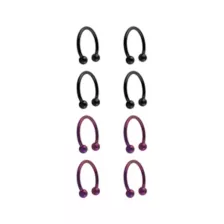 Multi-Pack Black and Purple Titanium Horseshoe Rings 8 Pack - 14 Gauge at Spencer's
