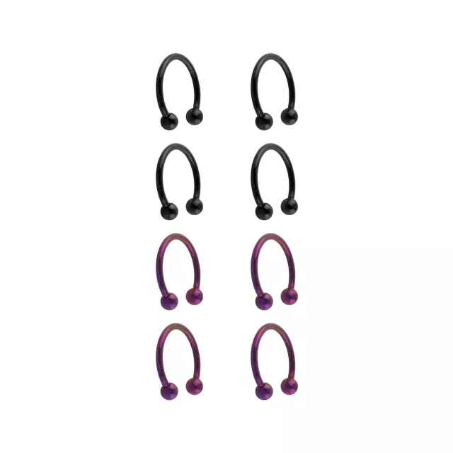Multi-Pack Black and Purple Titanium Horseshoe Rings 8 Pack - 14 Gauge at Spencer's