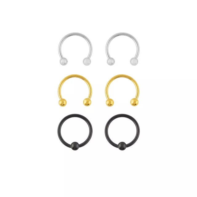 Multi-Pack Multi-Color Captive Rings and Horseshoe Rings 3 Pair - 16 Gauge at Spencer's