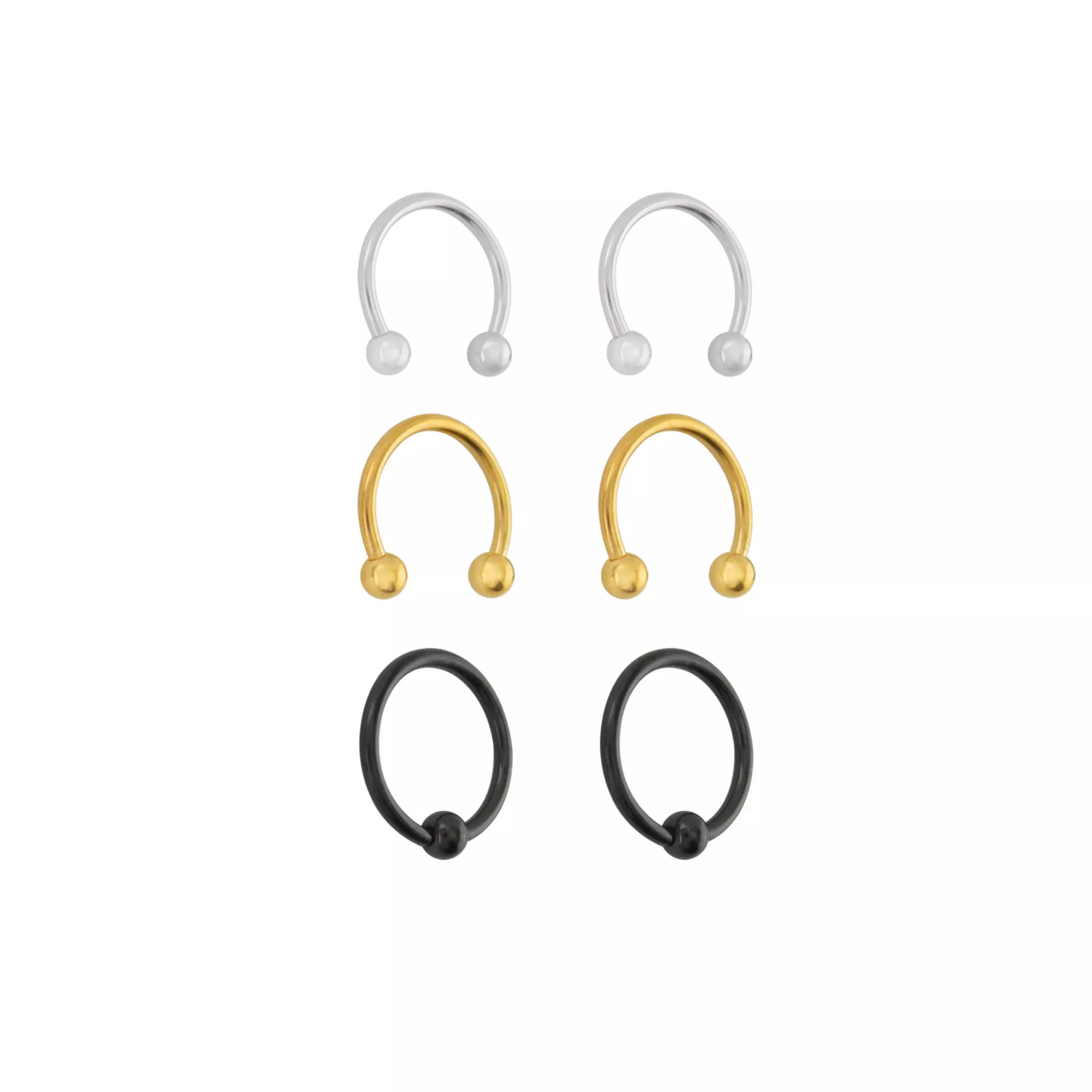 Multi-Pack Multi-Color Captive Rings and Horseshoe Rings 3 Pair - 16 Gauge at Spencer's