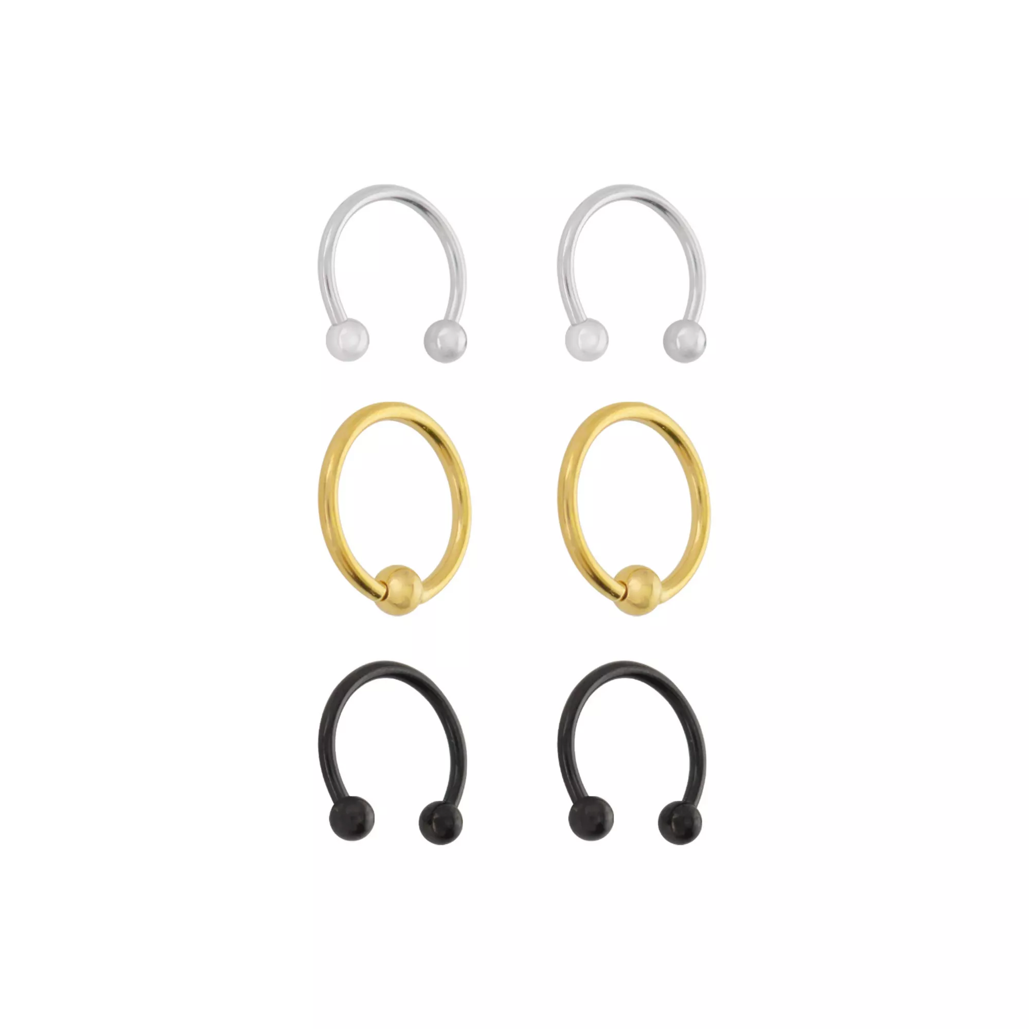 Multi-Pack Multi-Color Horseshoe Rings and Captive Rings 3 Pair