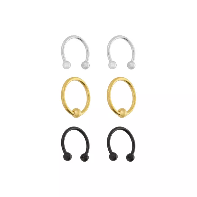 Multi-Pack Multi-Color Horseshoe Rings and Captive Rings 3 Pair - 16 Gauge at Spencer's