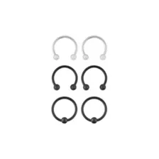 Multi-Pack Black and Silver-Tone Horseshoe Rings and Captive Rings 3 Pair - 16 Gauge at Spencer's