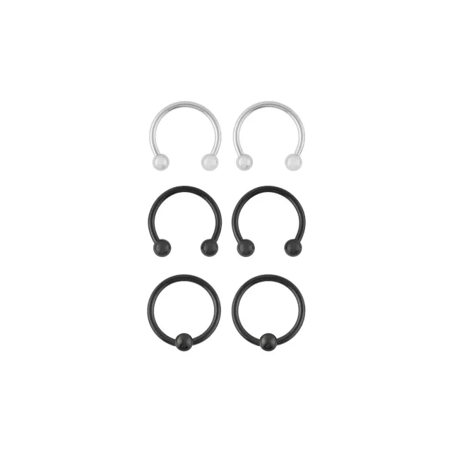Multi-Pack Black and Silver-Tone Horseshoe Rings and Captive Rings 3 Pair - 16 Gauge at Spencer's