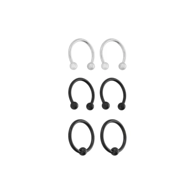 Multi-Pack Black and Silver-Tone Horseshoe Rings and Captive Rings 3 Pair - 16 Gauge at Spencer's