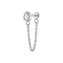 CZ Silver-Plated Tear Drop Flatback Cartilage Earring - 16 Gauge at Spencer's