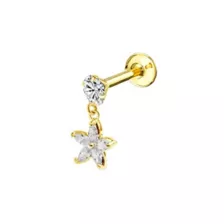 Clear CZ Flower Gold-Plated Flatback Dangle Cartilage Ring - 16 Gauge at Spencer's