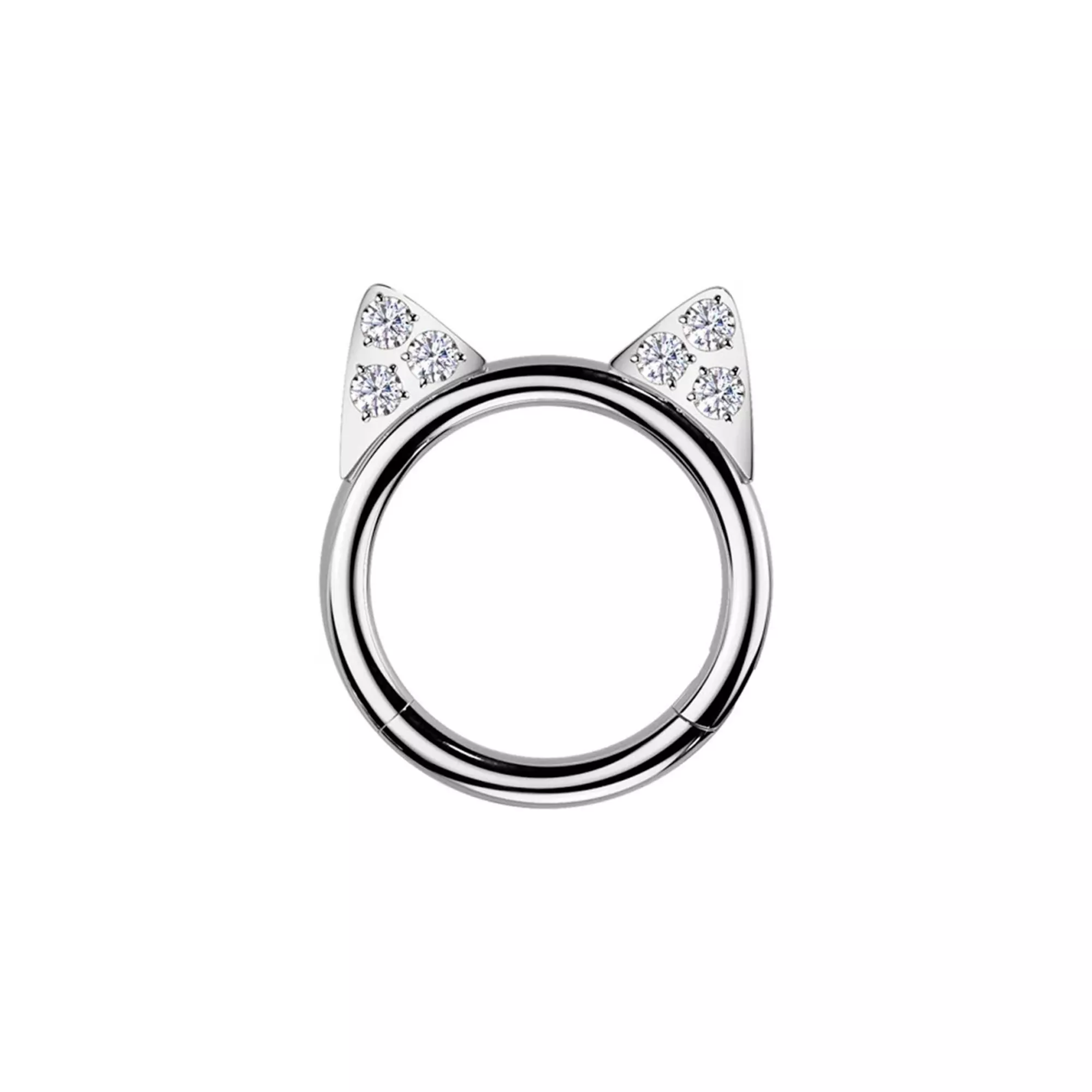 CZ Titanium Cat Ears Hinged Segment Hoop Ring - 16 Gauge at Spencer's