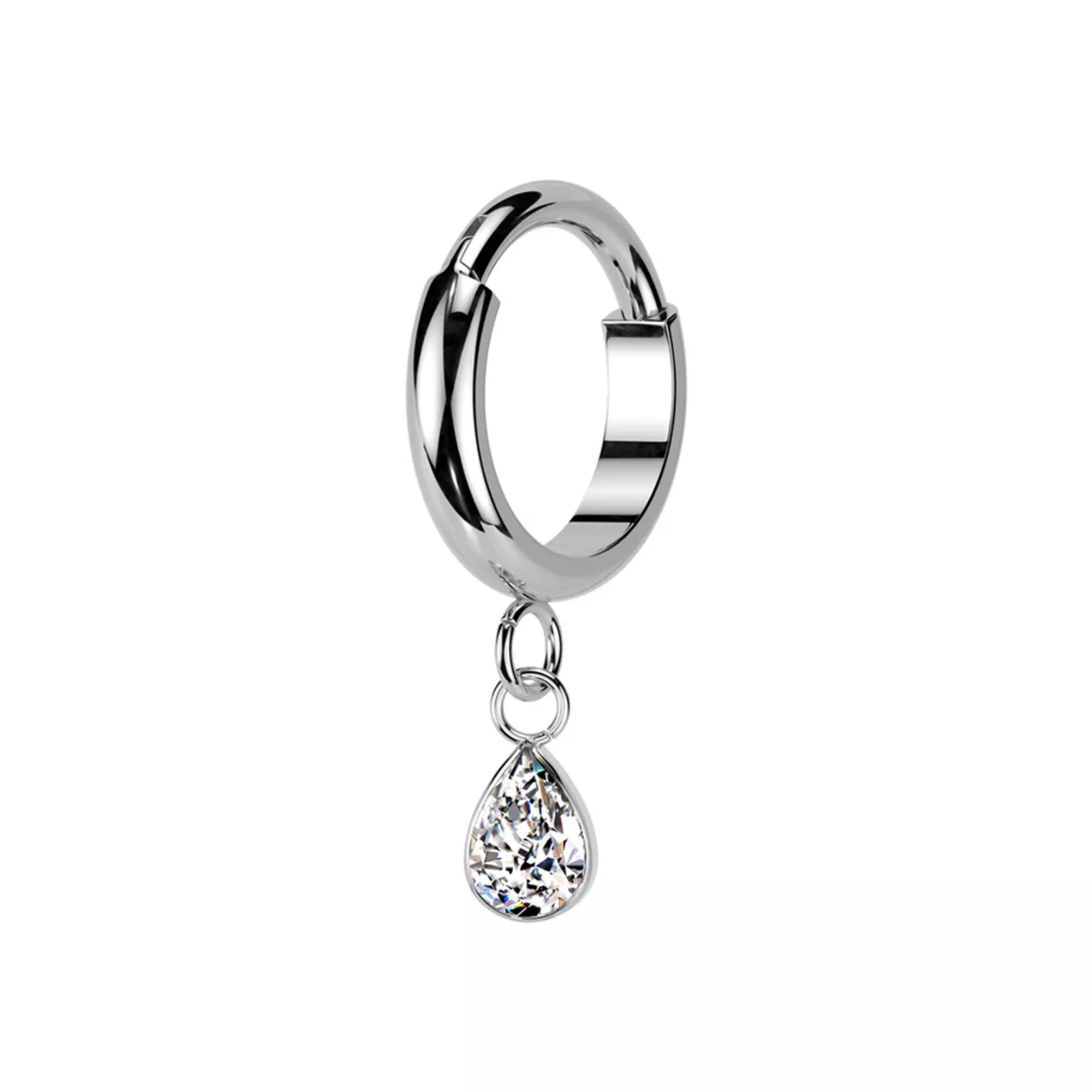 CZ Titanium Teardrop Dangle Hinged Segment Hoop Ring - 16 Gauge at Spencer's