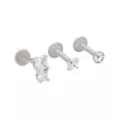 Multi-Pack Clear CZ Round Stacked Silver-Tone Cartilage Rings 3 Pack - 16 Gauge at Spencer's