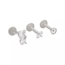 Multi-Pack Clear CZ Round Stacked Silver-Tone Cartilage Rings 3 Pack - 16 Gauge at Spencer's