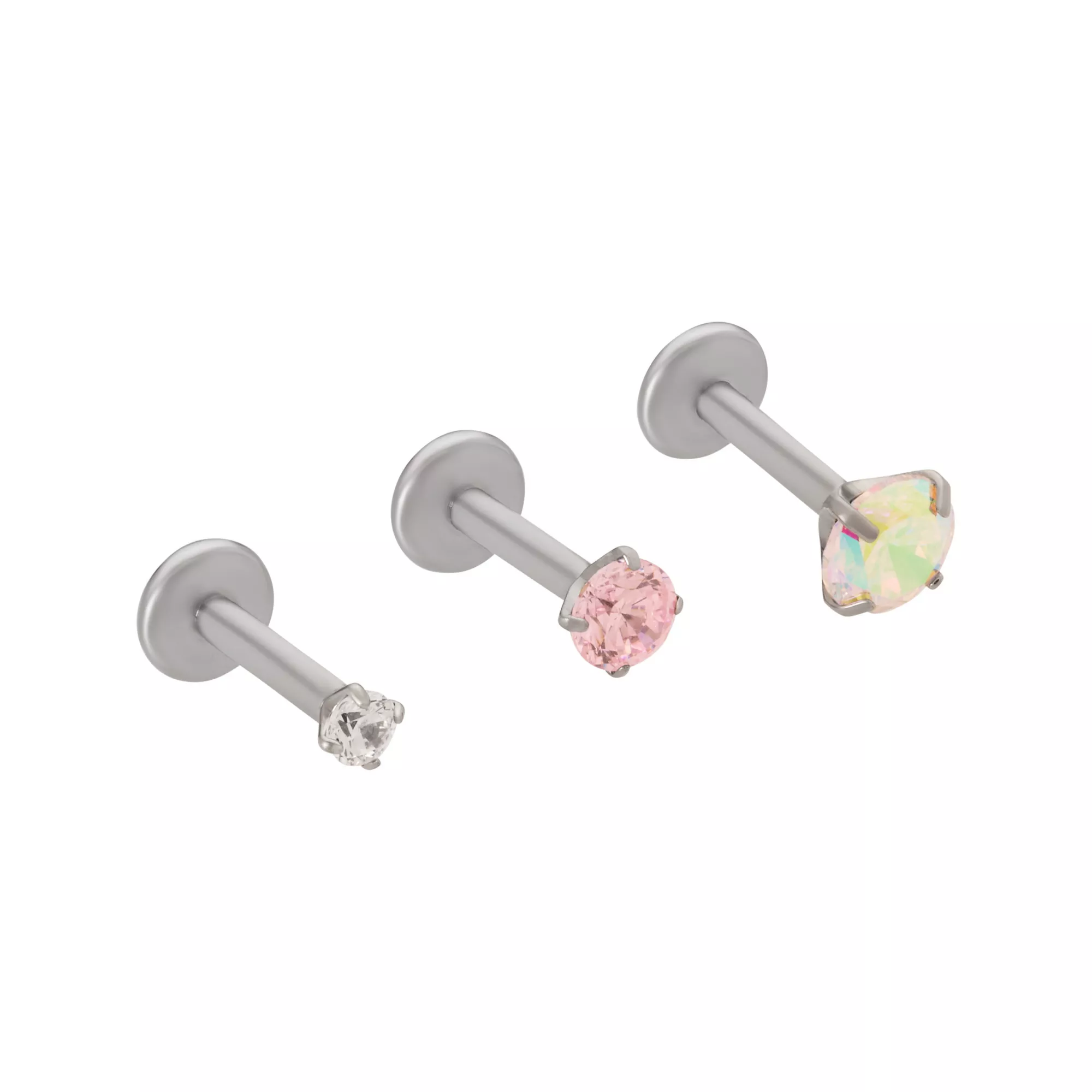 Multi-Pack Iridescent Pink and Clear CZ Silver-Tone Assorted Titanium Cartilage Rings 3 Pack - 16 Gauge at Spencer's