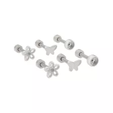 Multi-Pack Clear CZ Butterfly and Flower Silver-Tone Titanium Cartilage Rings 3 Pair - 16 Gauge at Spencer's