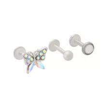 Multi-Pack Iridescent White CZ Butterfly Cartilage Rings 3 Pack - 16 Gauge at Spencer's