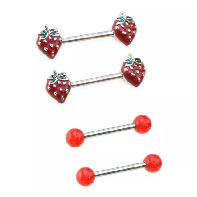 Multi-Pack Strawberry Nipple Barbells 2 Pairs - 14 Gauge at Spencer's