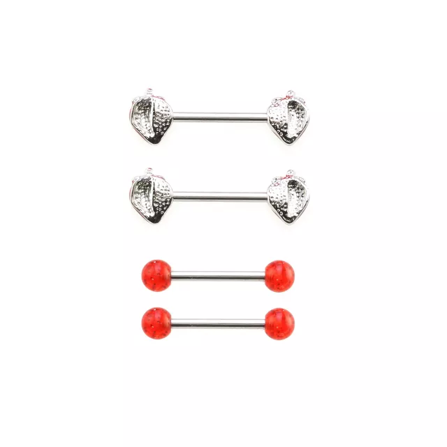 Multi-Pack Strawberry Nipple Barbells 2 Pairs - 14 Gauge at Spencer's