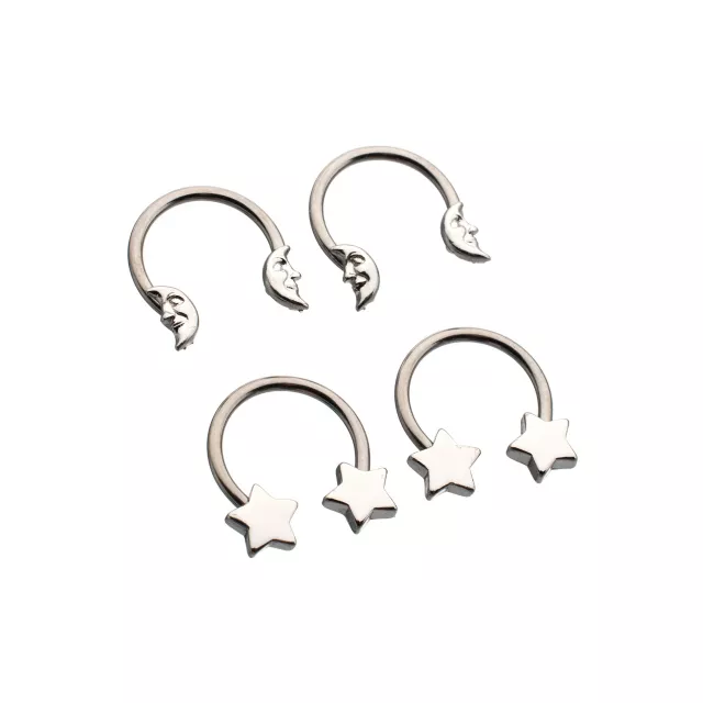 Multi-Pack Space Silver-Plated Titanium Horseshoe Rings 2 Pair - 16 Gauge at Spencer's