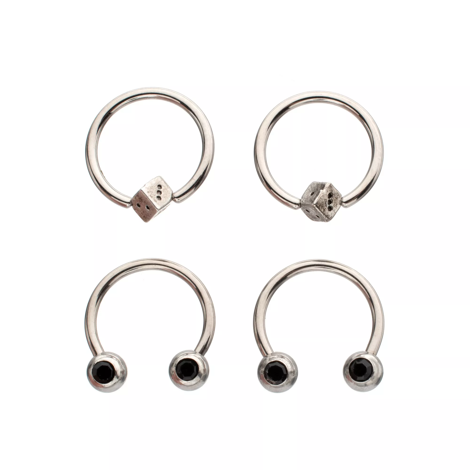 Multi-Pack Black CZ Dice Titanium Horseshoe Rings and Captive Rings 2 Pair - 16 Gauge at Spencer's