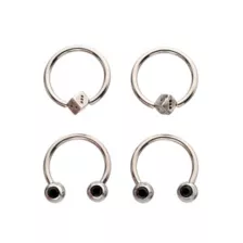 Multi-Pack Black CZ Dice Titanium Horseshoe Rings and Captive Rings 2 Pair - 16 Gauge at Spencer's